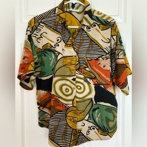 Multi color shirt loose fit androgynous shirt wearable art Vintage abstract top